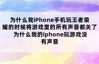 为什么我iPhone手机玩王者荣耀的时候将游戏里的所有声音都关了 为什么我的iphone玩游戏没有声音